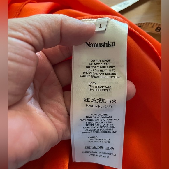 GUC Nanushka Emila Wrap Effect Mini Dress in Blood Orange. Size L. - Picture 7 of 8